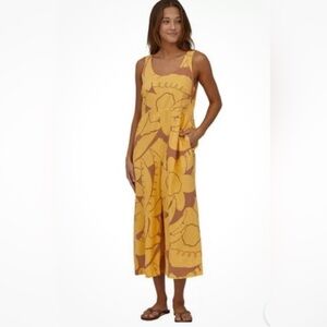 Patagonia Women's Garden Island Jumpsuit Size M Yellow Wide Leg Boho Tencel/Hemp